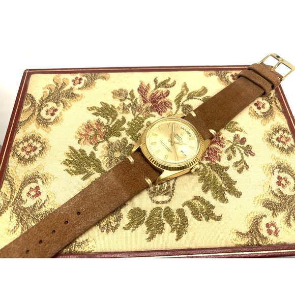 Rolex Men's Watch 1803 Vintage Swiss Automatic 18k Gold Case Brown Leather 36mm - Picture 3 of 16